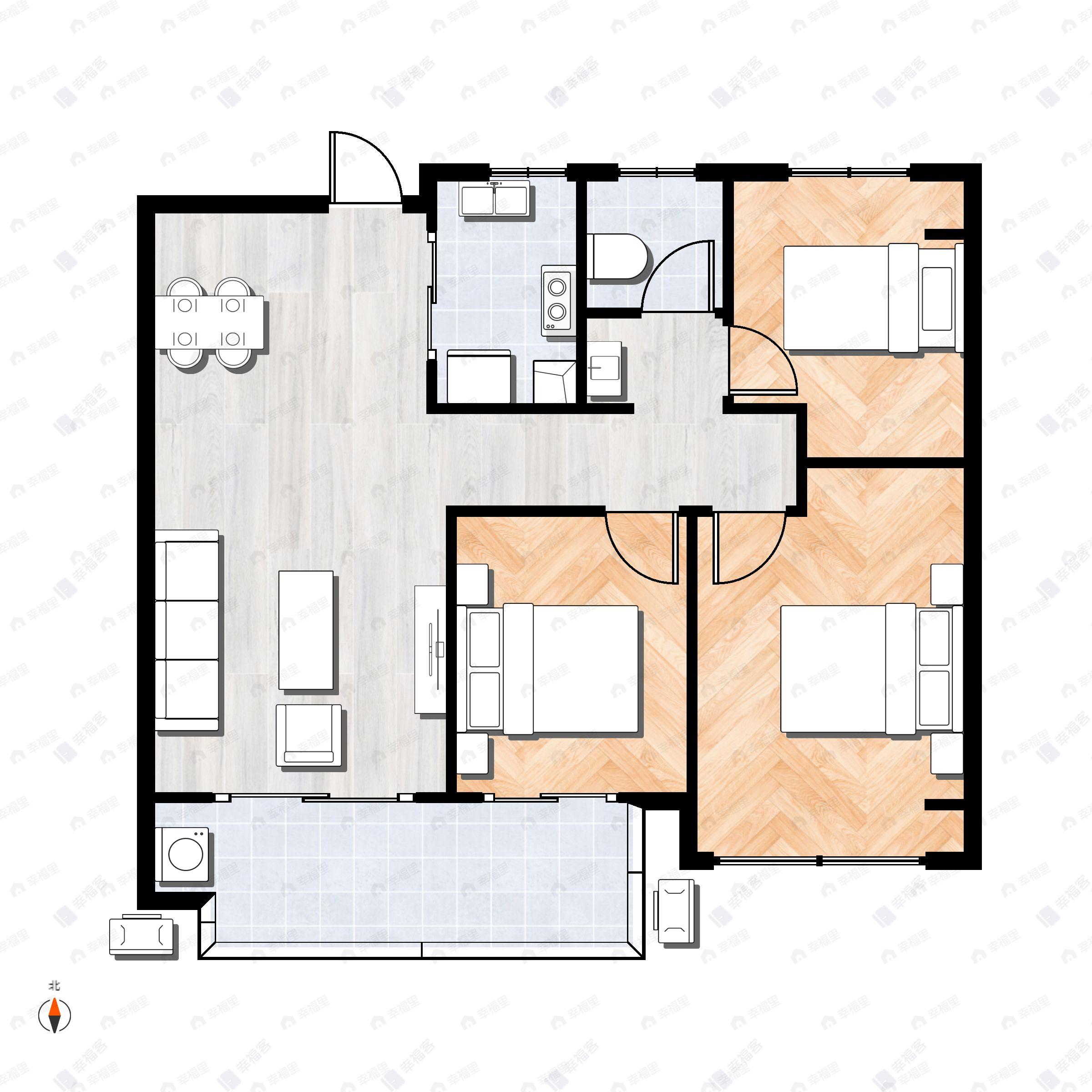 3室2厅1卫建面100平户型图