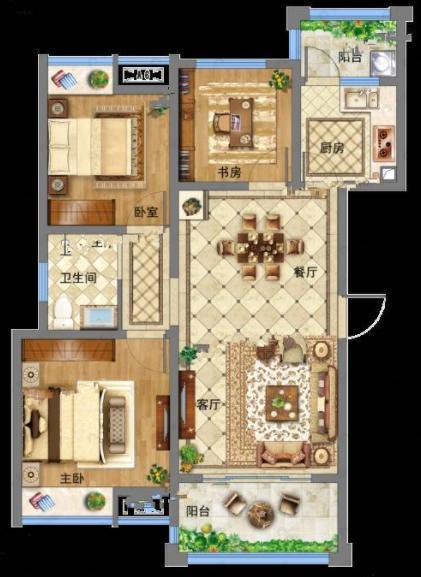 崇宁华府3室2厅1卫户型图