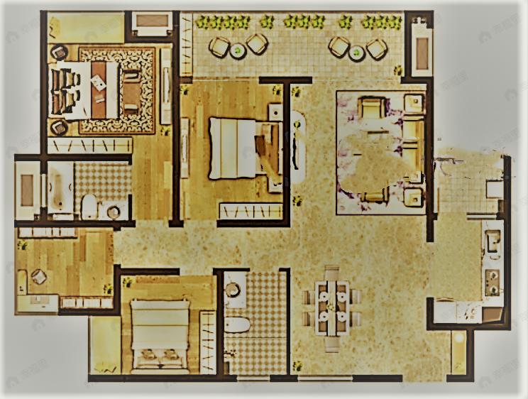 天安江畔珑园三期4室2厅2卫户型图