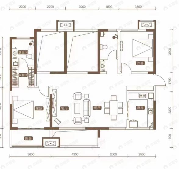 天琴湾2室2厅2卫户型图