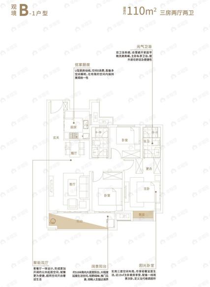 南昌中骏世界城3室2厅2卫户型图