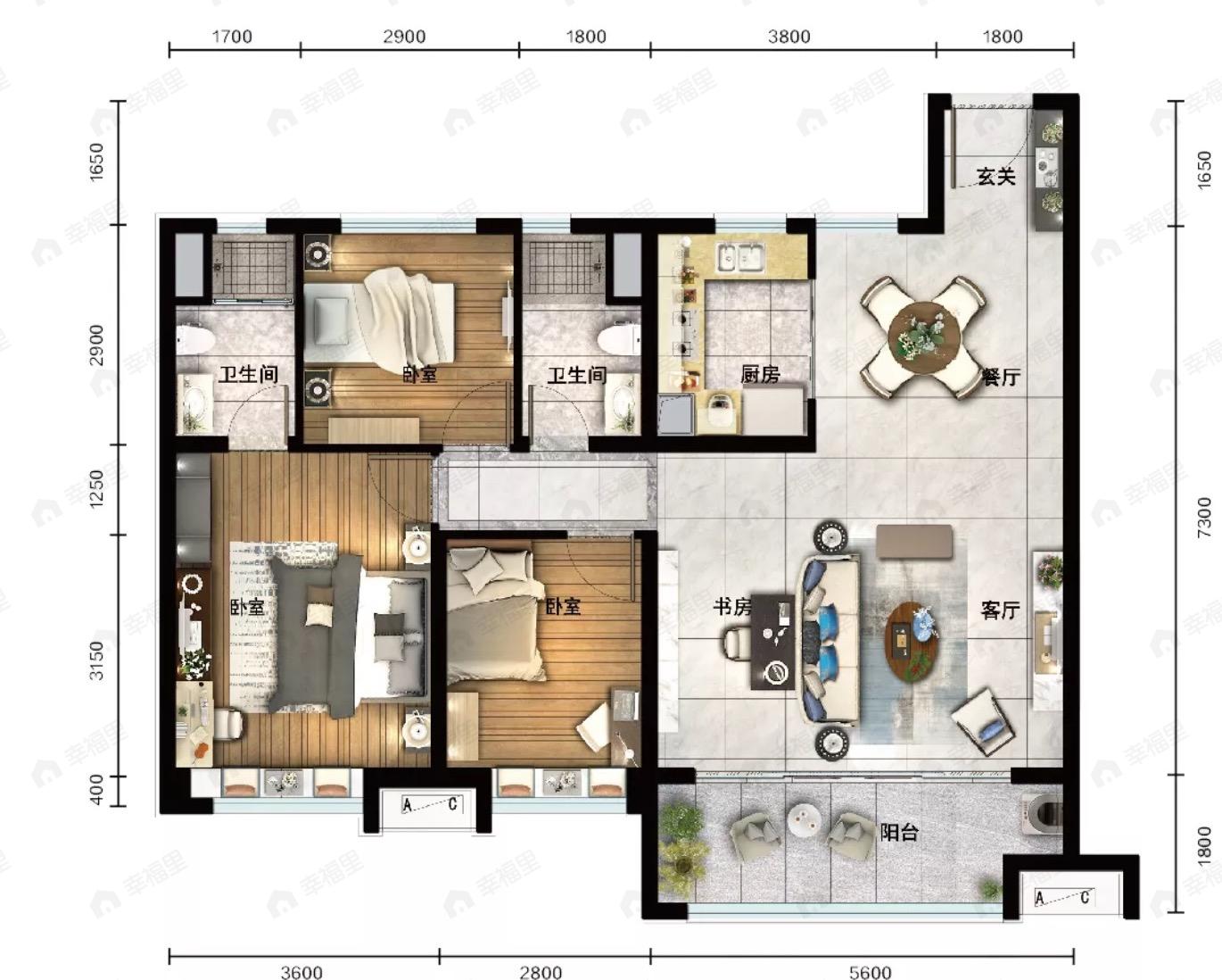 碧桂园公园上城3室2厅2卫户型图