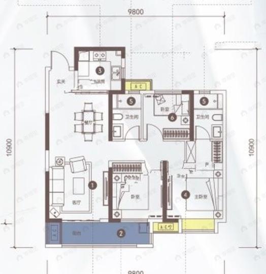 世茂云锦瑰海园3室2厅2卫户型图