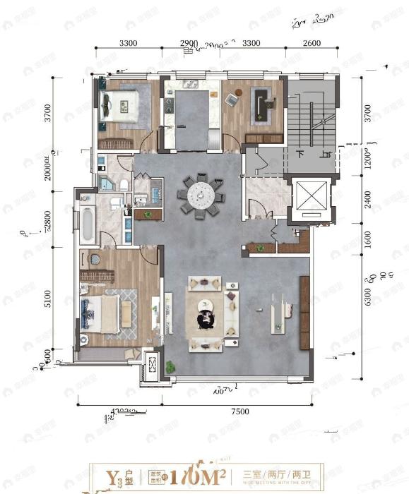 豪邦锦上3室2厅2卫户型图