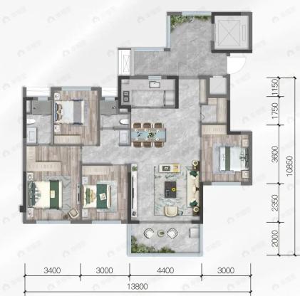 城投置地青熙兰园4室2厅2卫户型图
