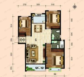 大运花园3室2厅2卫户型图