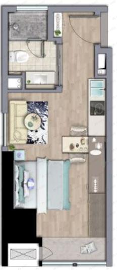 中铁卓越中心1室1厅1卫户型图