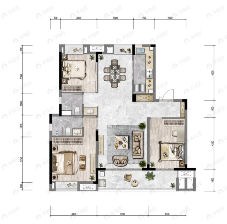 昆仑御3室2厅2卫户型图