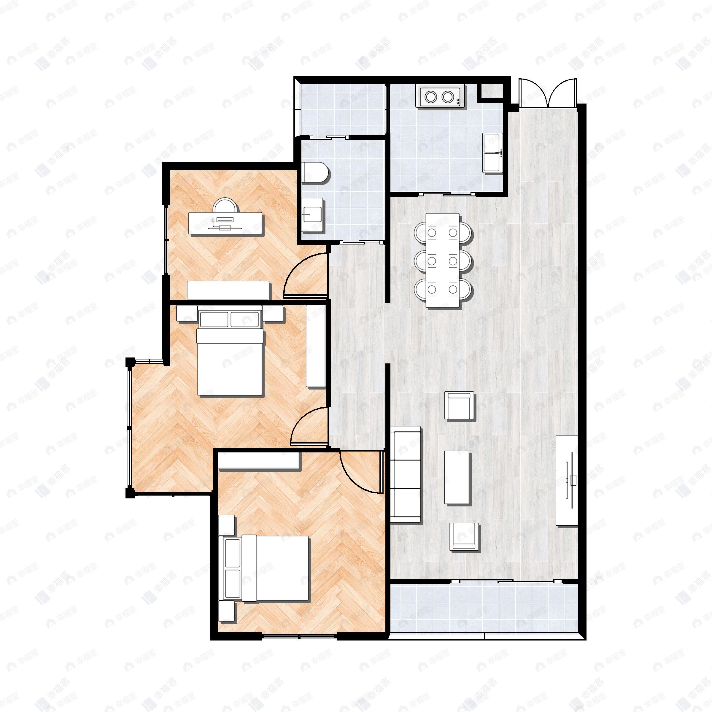 3室2厅1卫建面113平南户型图