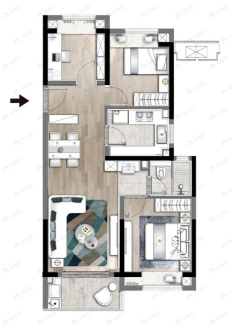 金地丰盛道3室2厅1卫户型图