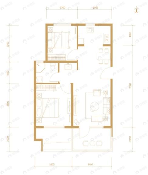 逸趣城2室2厅1卫户型图