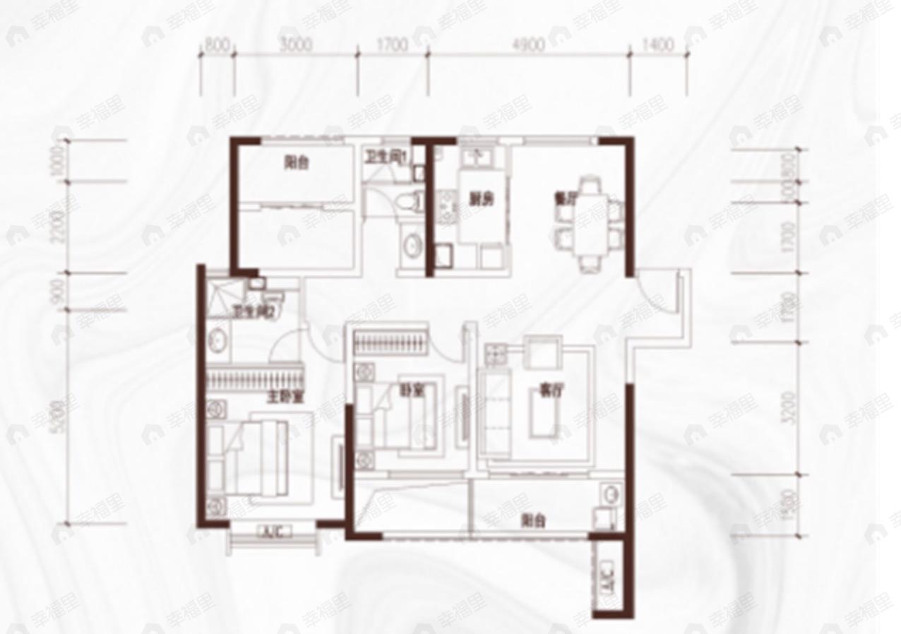 绿地智慧金融城2室2厅2卫户型图