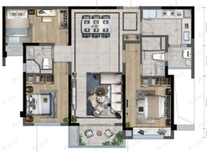 首开龙湖紫云赋3室2厅2卫户型图
