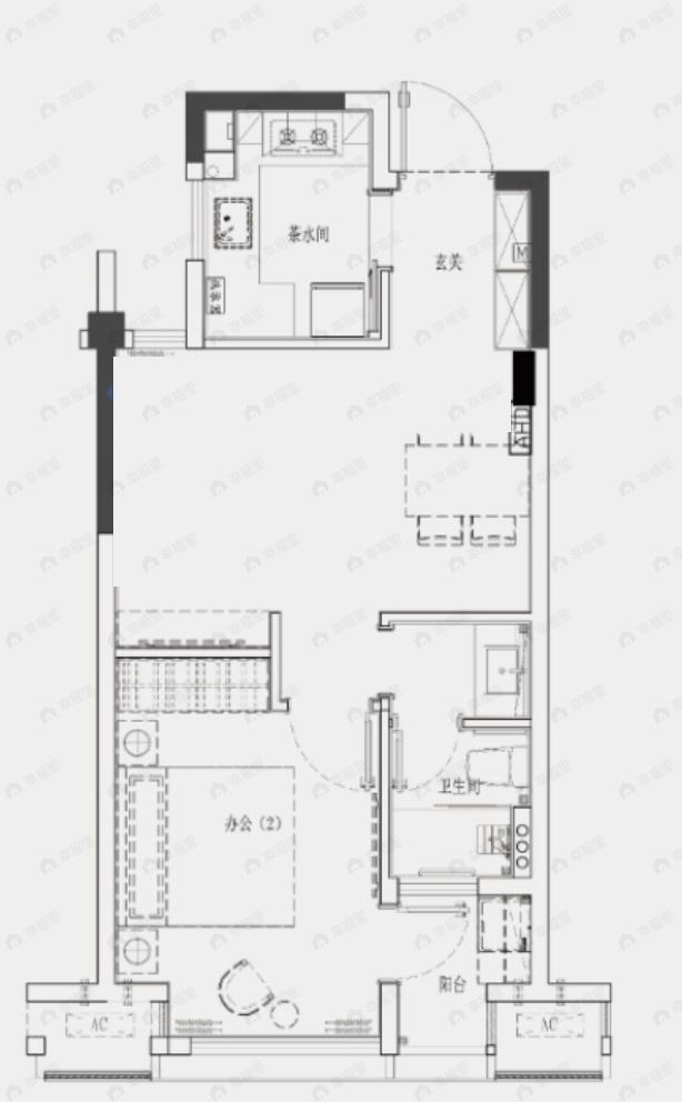 丝韵广场三期1室1厅1卫户型图