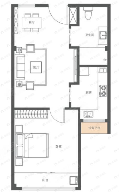 锦秀府1室2厅1卫户型图