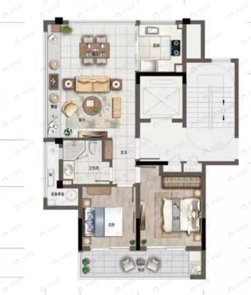 天使小镇浅山明月2室2厅1卫户型图