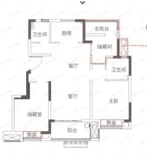 禹洲九颂嘉誉东方2室2厅2卫户型图