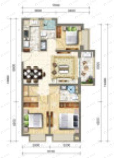 大华公园天下3室2厅2卫户型图
