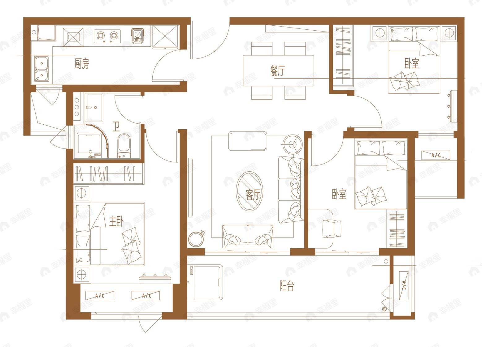 碧桂园天悦3室2厅1卫户型图