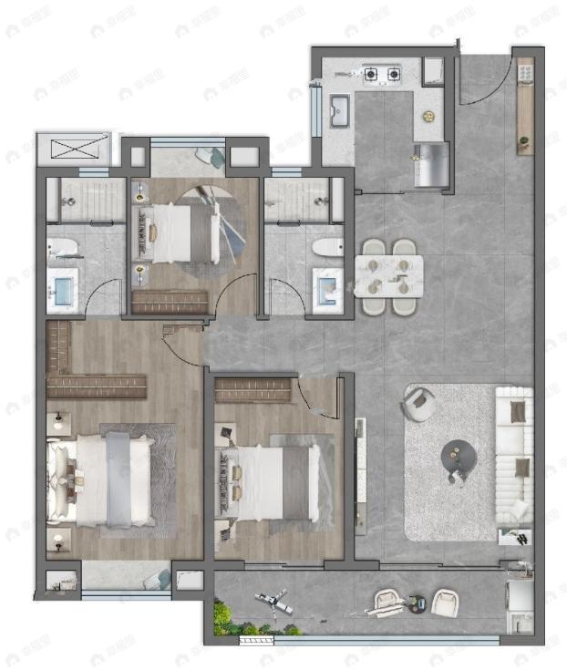 龙湖清能天曜3室2厅2卫户型图