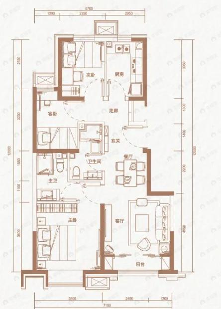 大兴发展亦生悦3室2厅2卫户型图