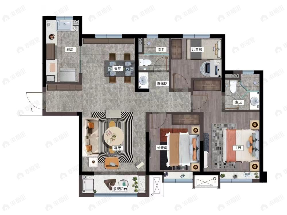 兰州万科城3室2厅2卫户型图