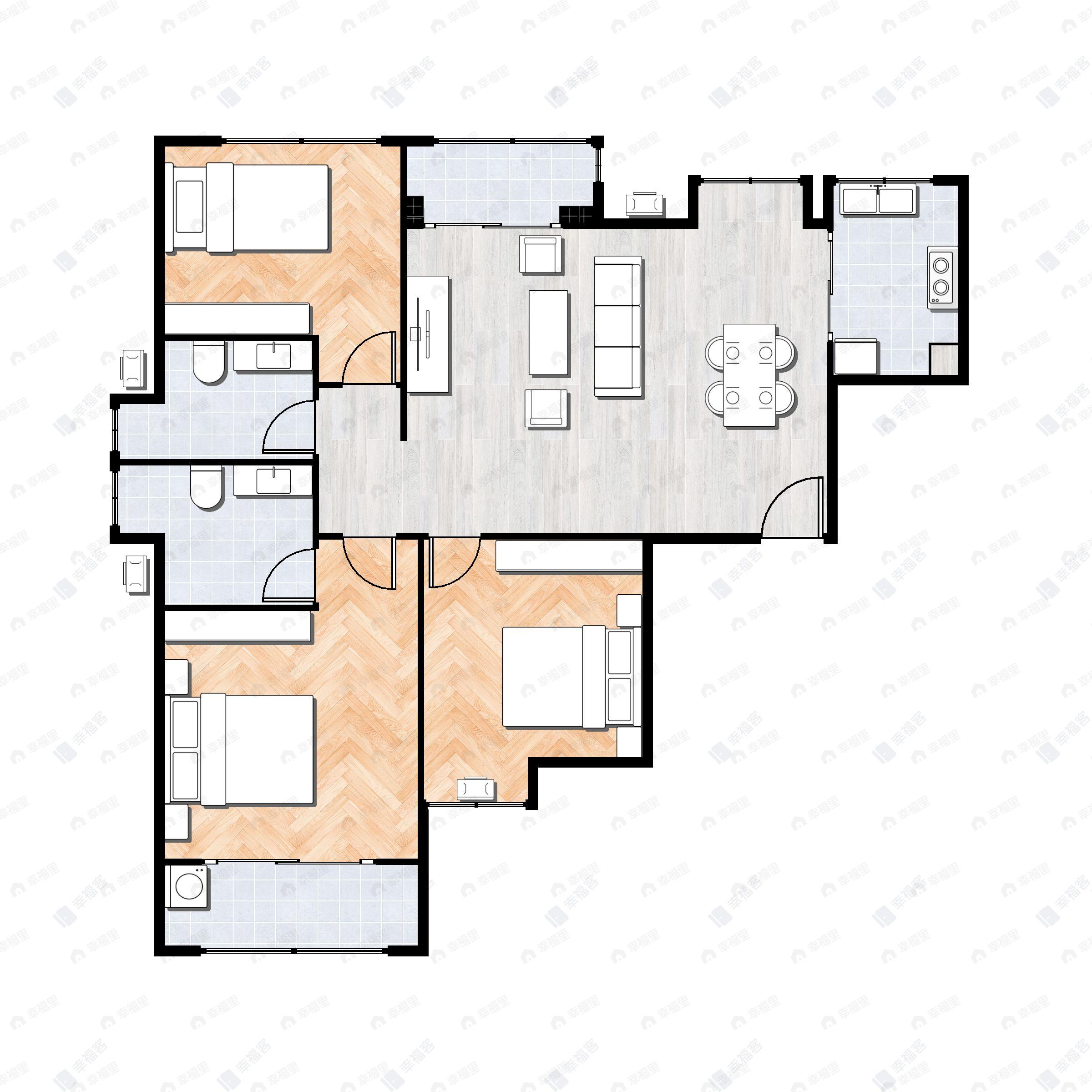3室2厅2卫建面99平南户型图