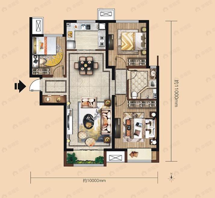 瑞辰金兰府3室2厅1卫户型图