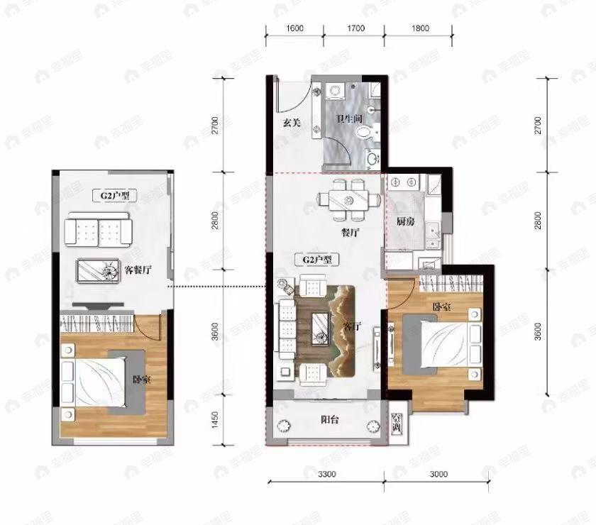 傲润天顺祥1室2厅1卫户型图