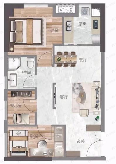 万熙天地3室2厅1卫户型图