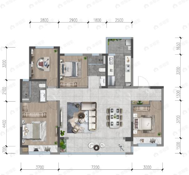 五矿香投桂语堂4室2厅2卫户型图