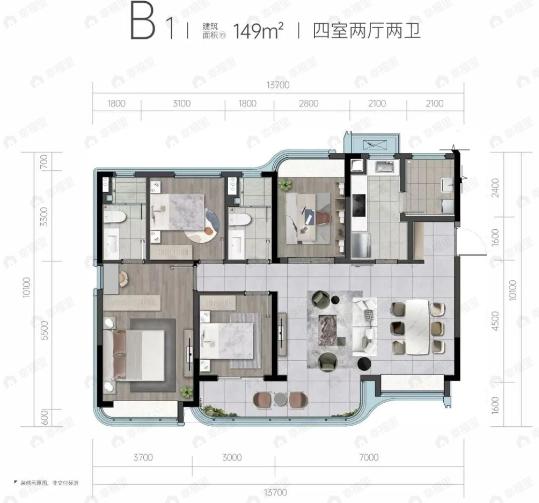 华润未来之城4室2厅2卫户型图