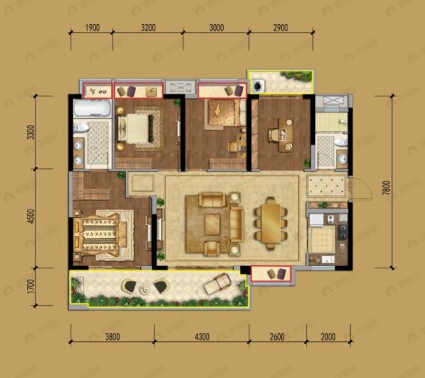 同森锦樾1号4室2厅2卫户型图