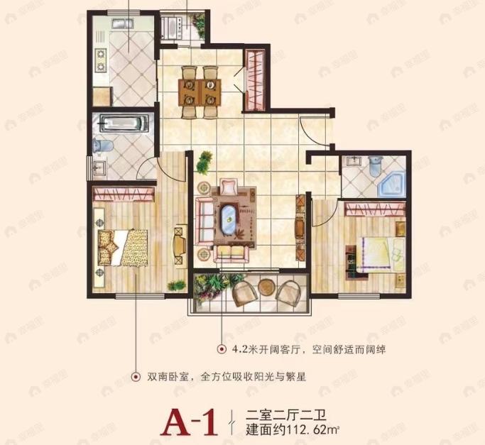 新城尚品2室2厅2卫户型图