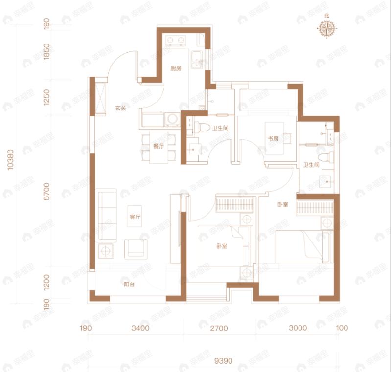 北京建工璟玥林汐3室2厅2卫户型图