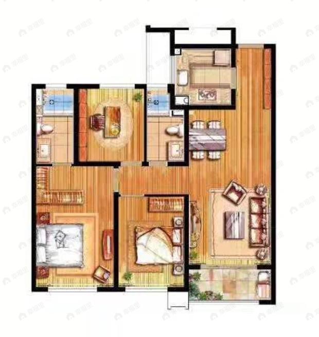 首开金茂熙悦3室2厅2卫户型图