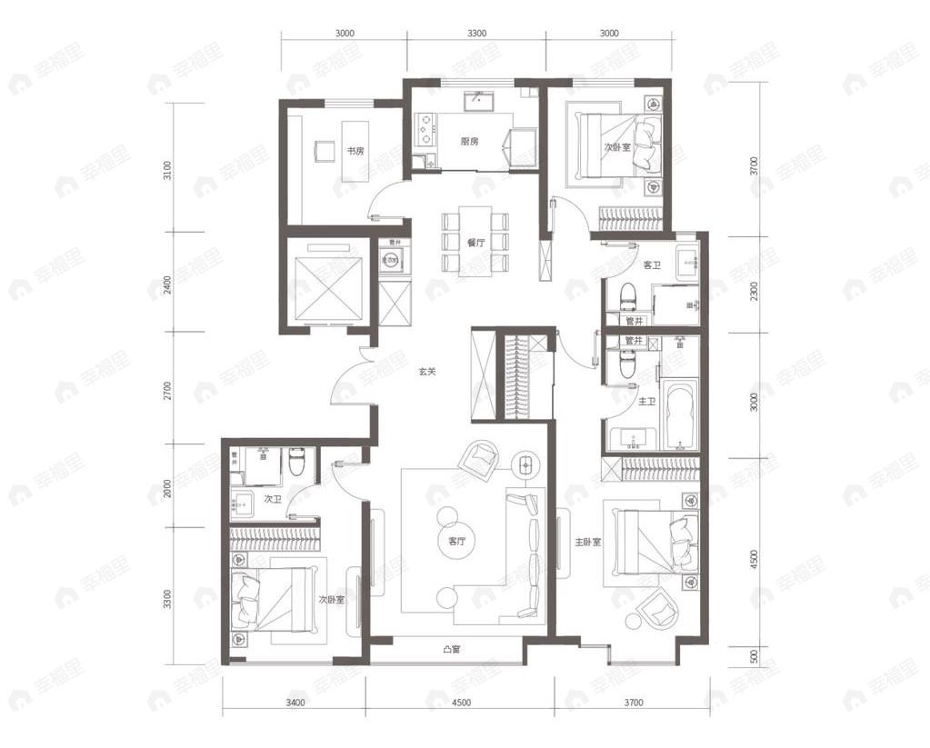 海淀幸福里4室2厅3卫户型图