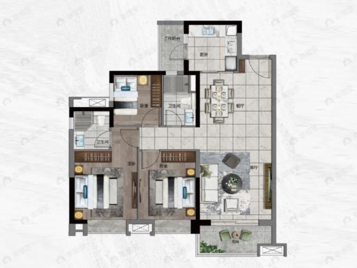 中国铁建海语熙岸3室2厅2卫户型图