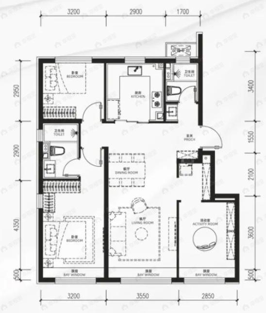 越秀星樾3室2厅2卫户型图