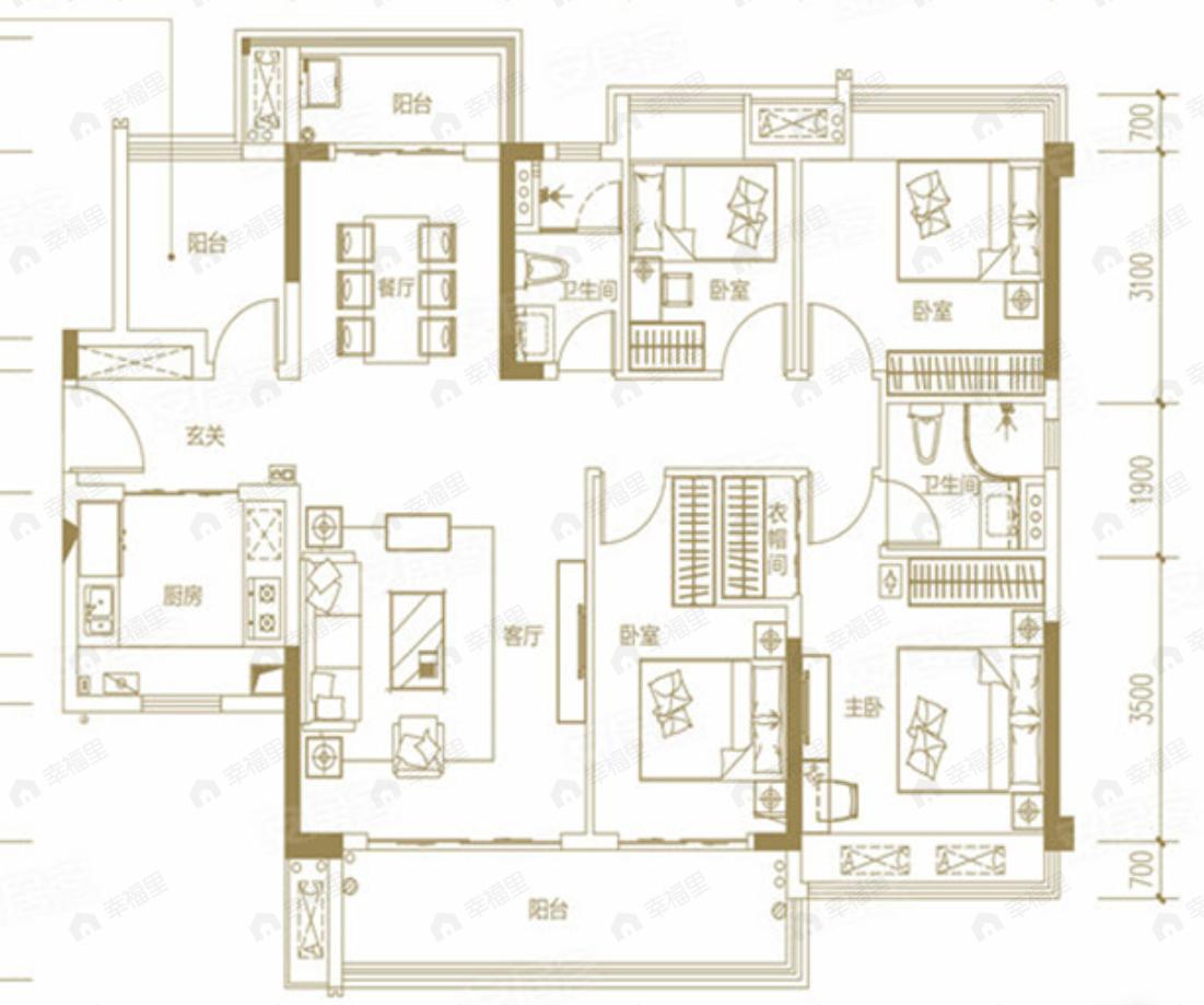 海伦堡玖悦澜湾5室2厅2卫户型图