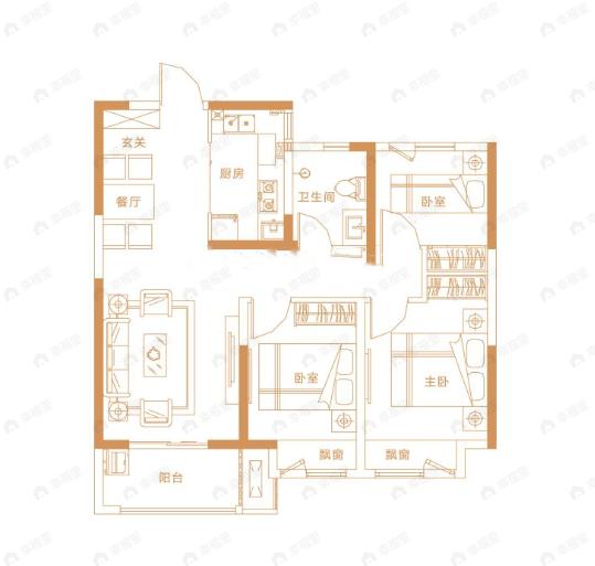 路劲国际城3室2厅1卫户型图
