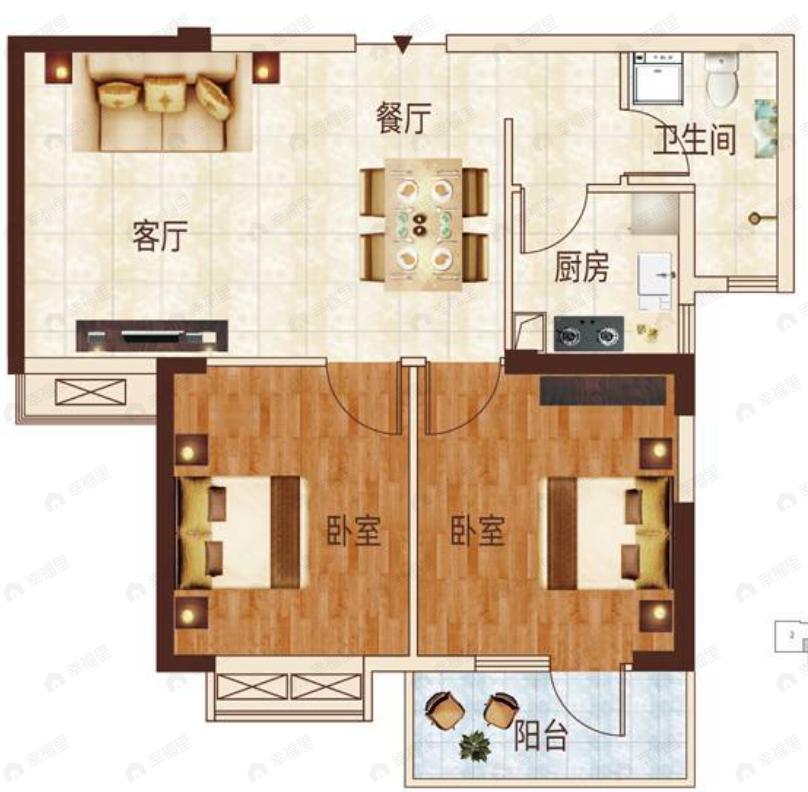 银泰御华园三期2室2厅1卫户型图