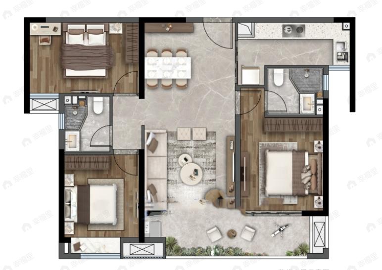 爱情公望府3室2厅2卫户型图