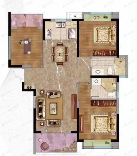 山海观3室2厅2卫户型图