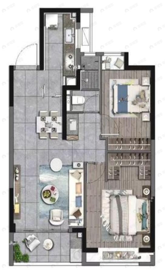 中国铁建·熙语2室2厅1卫户型图