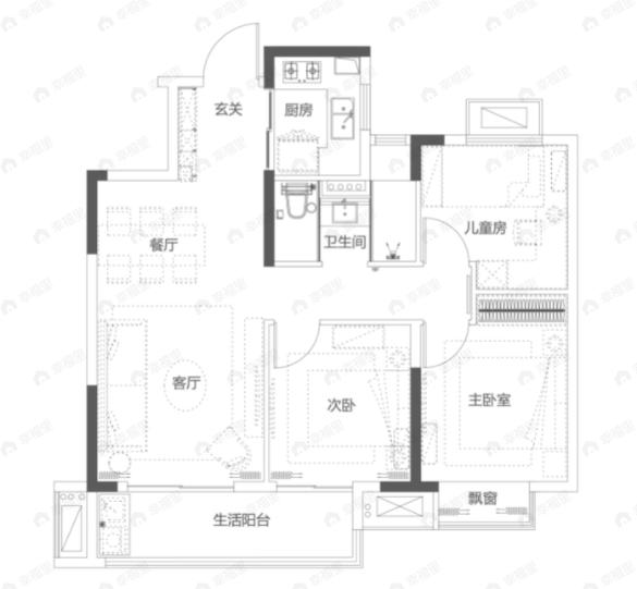 招商·金茂依云上城3室2厅1卫户型图