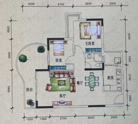 江源半岛花园2室2厅1卫户型图