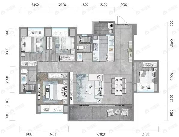 保利时区星悦4室2厅2卫户型图