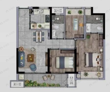 洛克公园3室2厅2卫户型图