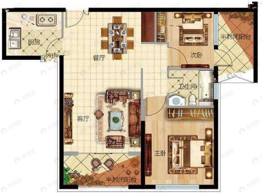 浦江御景湾2室2厅1卫户型图